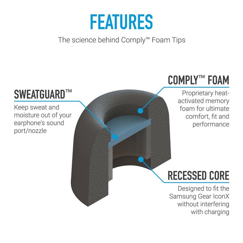 Comply Memory Foam Replacement Earbud Tips for Samsung Gear IconX | Ultimate Comfort, Secure Fit, Superior Noise Isolation | Black, Medium (3 Pairs) - Image 4